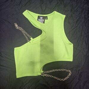 The Ragged Priest Neon Green Asymmetric Chain Crop Top